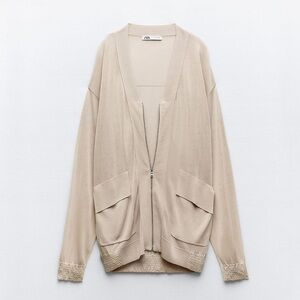 NWT ZARA SEMI-SHEER BOMBER CARDIGAN SIZE S